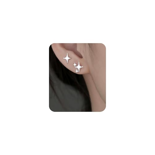 WATEFOER 2 Paires de Boucles d'oreilles Étoile pour Femme Boucles d'oreilles Hypoallergéniques Or/Argent, Boucles d'oreilles Étoile en Argent Sterling Bijoux Cadeaux...