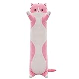 SHINUOER Cute Cat Plush Long Body Pillow – Soft Cartoon Stuffed Animal Doll, Kawaii Cat Plushie Cuddle Toy Gift for Kids, Girls & Girlfriend (Pink, 19.7 Inch)