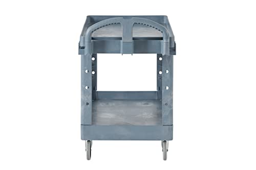 Image of Rubbermaid Commercial Products BRUTE Heavy Duty 2-Shelf Utility /Service Cart, Large, Lipped Shelves, Ergonomic Handle, 750 lbs. Capacity, Black, for Warehouse /Garage /Cleaning /Maintenance /Stadiums