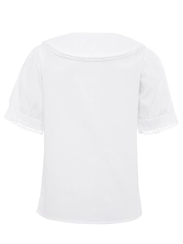 Kids Girls Lace Trim Short Puff Sleeve Dress Shirts Button Down Blouse School Uniform Shirts Princess Tops4