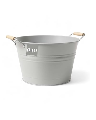LIVLIG - Baignoire en zinc - Diamètre : 40 cm - Polyvalente - 30 l - Décoration de jardin et fête de jardin - Grège