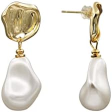 dh&yp Vintage Baroque Pearl Dangle Earring for Women, Graceful Earrings, Gold Plated Earring Hooks, Birthday Day,Valentine's Day, Mother's Day Gift