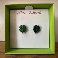 Betsey Johnson Luck Of The Irish Green & Gold Four Leaf Clover Stud Earrings #TOP2