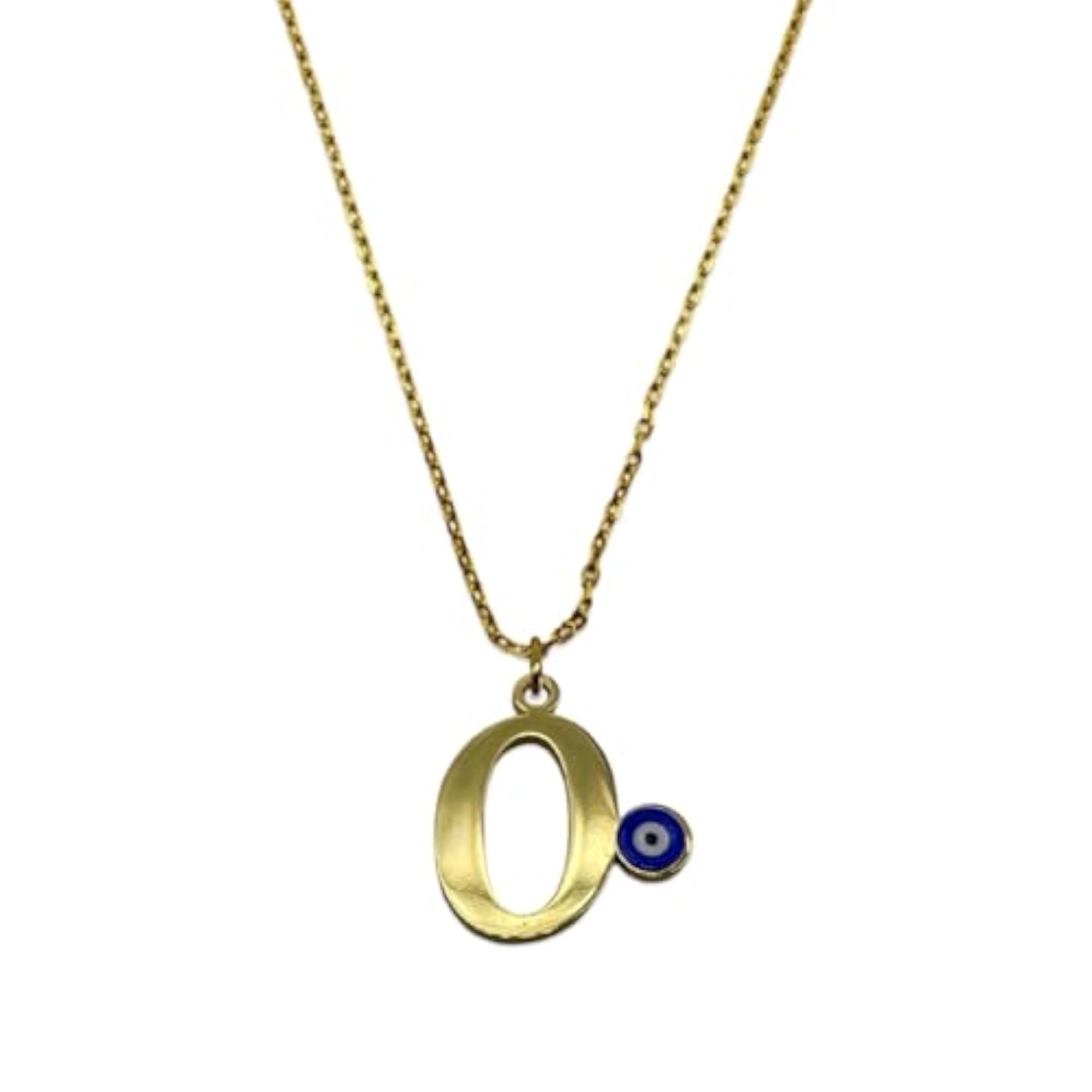 Women's Gold Plated Letter 'O' Blue Evil Eye Initial Necklace
