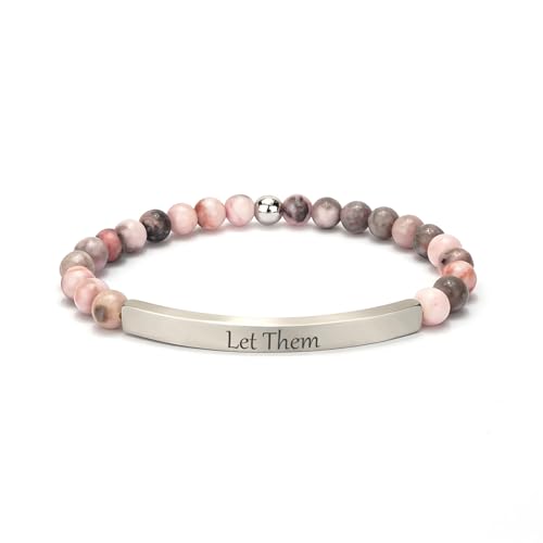 cusurlove Inspirational Bracelets for Women 18K Gold Plated Christian Bible Verse Faith Jewelry Religious Jesus Prayer Gift for Mom Sister Friend (Let them-Pink Zebra Jasper-Silver)