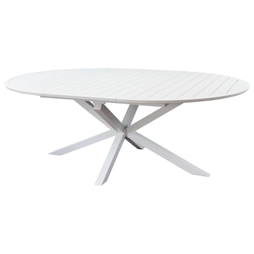 milani home - Tavolo Rotondo da Giardino in Alluminio allungabile 150/200 x 150 di Design per Esterno Giardino cm Ø 150/204 x 150 x 75 HDI coloreBianco