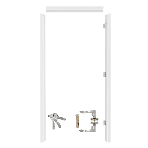 ARKHJEM Door Jamb Frame Kit with Weatherstrip, Pine Wood, Primed, Pre-Installed Hinges, Handle Included, 81.65 in x 4.57in x 1.18 in (Right Handed)