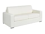  Vente-unique - Canapé 3 Places Convertible Express Cuir de Buffle Blanc - Couchage 140 cm - Matelas 18 cm - CALITO