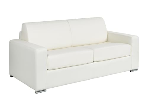 Vente-unique - Canapé 3 Places Convertible Express Cuir de Buffle Blanc - Couchage 140 cm - Matelas 22 cm avec mémoire de Forme - CALITO