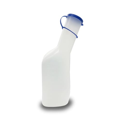 Urinflasche für Männer 1000 ml Auslaufsicherer Urinbehälter aus Polypropylen mit Deckel durchsichtig & eckig Ideal für Pflege Krankenhaus Reisen
