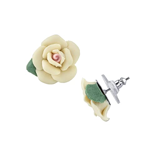 1928 Jewelry Classic Porcelain Rose Post Earrings For Women, Hand Crafted Flowers, Timeless Floral Jewellery, Made In USA