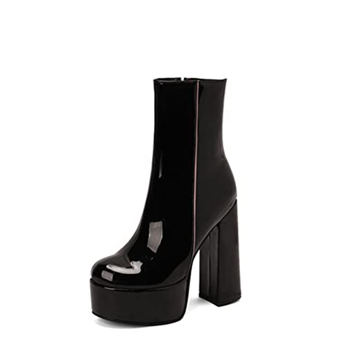 Bottes de mode pour femmes talons 14.5cm bout rond bottines vernies