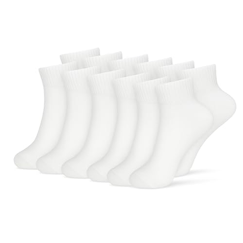 Women’s Cotton Ankle Socks 6 Pairs Size 6-10 All-White Soft Breathable Durable Everyday Socks for Sports Work Fitness Casual Wear
