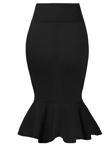 Hybrid & Company Womens Premium Nylon Ponte Stretch Office Fishtail Pencil Skirt KSK45010 1073T Black XL