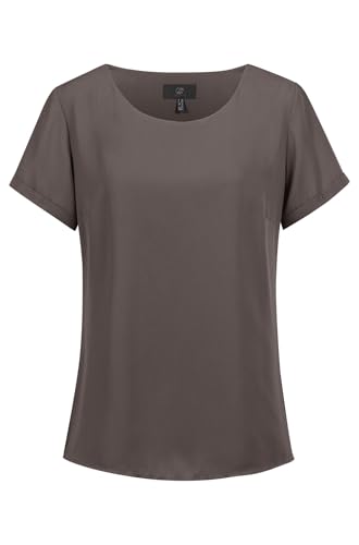 GREIFF Chiffon Damen Chiffon-Bluse Kurzarm Rundhals Regular Taupe 48