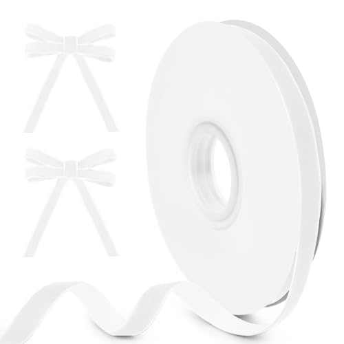 HimBen White Velvet Ribbon 3/8 inch 10 Yards Vintage Velvet Ribbons Perfect for Christmas Tree Ornaments Gift Wrapping Wedding Decoration Bows Sewing Crafts Wreath and More