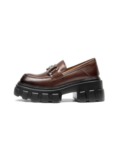 Image of BEAU TODAY Loafers for Women Dressy Leather Chunky Plaform Shoes | Genuine leather, breathable, Non-slip, thick sole business casual shoes