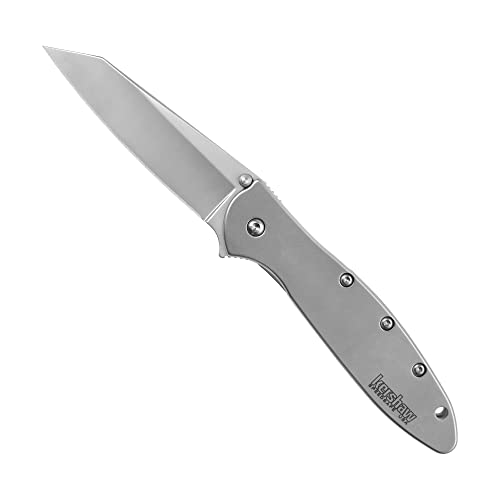 Image of Kershaw Leek, BlackWash Pocket Knife (1660BLKW); 3 Sandvik 14C28N Steel Blade, 410 Stainless Steel Handle, BlackWash Finish, SpeedSafe Assisted Open, Frame and Tip Locks, Reversible Pocketclip; 3 OZ