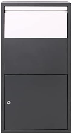 DWD® Parcel Drop Box Large Stylish Grey with White Hatch Door Outdoor Weatherproof Secure Mail Premium Parcel Lockable Postbox H 82 x L 44 x W22 cm Save your time waiting in, Never miss parcels again