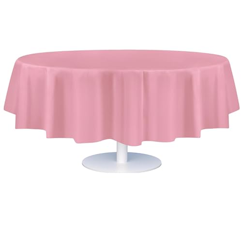 Image of Grandipity Plastic Table Cloth Disposable 12 Pack 84 inch Round Pink | Plastic table covers, durable disposable tablecloths, fade and tear-resistent table cover for party, event