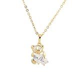 MALUGOGO Collar de circonita con microincrustaciones en forma de oso para mujer en aleación dorada, sin níquel y sin plomo, colgante de moda simple para fiesta de cumpleaños u otras ocasiones
