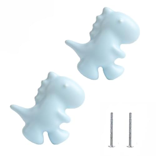 LEXDECO 2pcs Blue Dinosaur Cartoon Children Room Ceramic Cabinet Knobs Moon Star Wardrobe Handle Garden Door Handle Cabinet Handles for Kids