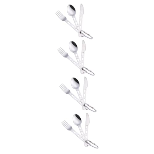 SUPVOX 4 Juegos juego de cubiertos palillos portátiles con estuche tenedores cubiertos kit cubiertos camping cubiertos portatiles juego de utensilios de cocina esenciales de cocina Silver
