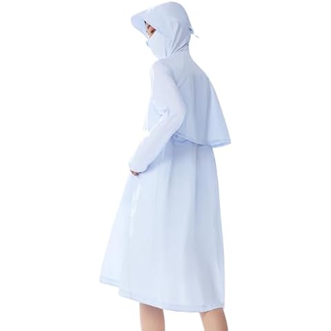 BENEUNDER Women's UPF 50+ Swimsuit Cover Up, Lightweight SPF Long Sleeves Sun Protection Beach Summer Dress Hoodie Dress - Blue, Medium Cover