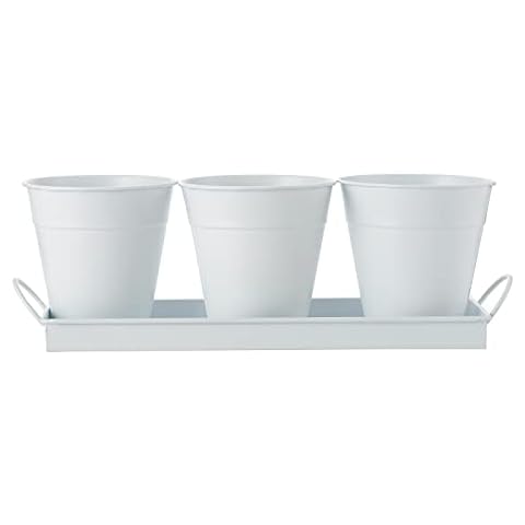 ASSR Kräutertopf-Set mit Tablett, weißes Metall, Sukkulenten-Übertopf, Kräuter-Pflanztöpfe Set, Garten, Metall, Fensterbank Cover