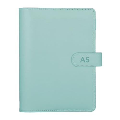 A5 Ring Binder PU Leather Refillable 6 Ring Budget Binder Cover for A5 Filler Paper, Loose Leaf Personal Organizer with Magnetic Buckle for Office School Travel (Blue, Inner Paper Not Included)
