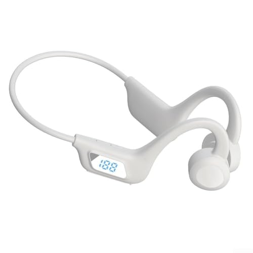 SPORTARC Auriculares inalámbricos de conducción ósea para deportes al aire libre, tecnología 5 1 con diseño a prueba de sudor y micrófono con cancelación de ruido (blanco)