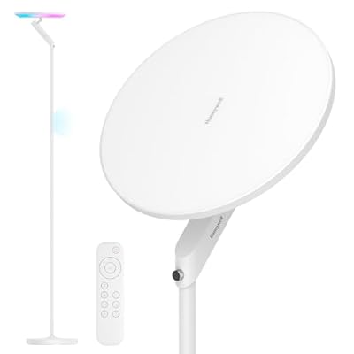 Honeywell 3000LM LED Floor Lamp, Torchiere Floor Lamps with Remote Control, F2 Sunturalux™ 40W Eye-Caring Reading Light, 2700-5000K 6 RGB Modes RGB Standing Lamp for Bedroom Living Room Office White