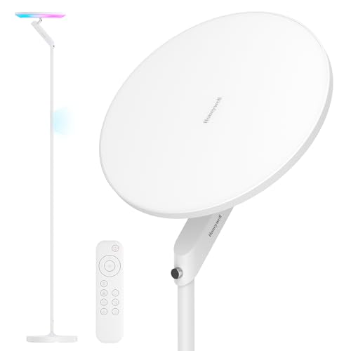 Honeywell 3000LM LED Floor Lamp, Torchiere Floor Lamps with Remote Control, F2 Sunturalux™ 40W Eye-Caring Reading Light, 2700-5000K 6 RGB Modes RGB Standing Lamp for Bedroom Living Room Offi