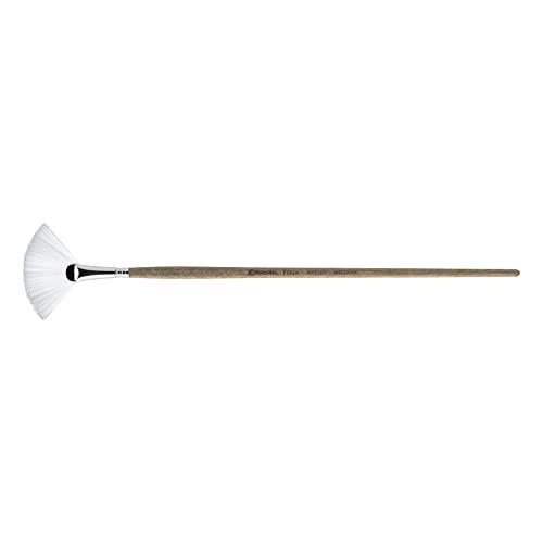 Escoda Perla Series 4233 Artist Oil & Acrylic Long Handle Paint Brush, Synthetic White Toray Filament, Fan, Size 4