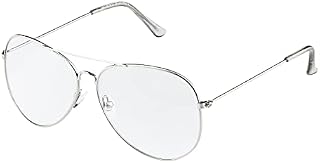 Ultra Adults Silver Frame Pilot Style Costume Glasses Retro Design Glasses Transparent Clear Lens Metal Eyewear Non-Prescription Classic Fake Fashion Glasses for Men Women Eyeglass Decorative Eyewear