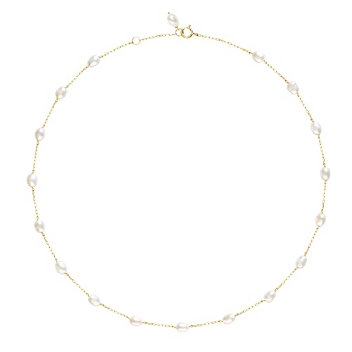 Pearl Necklace for Women 14K Gold Filled Chain Multiple Real White Freshwater Cultured﻿ Pearl Necklace Tin Cup Pearl Handmade Necklace Jewelry,17"+1"3
