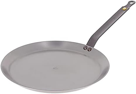 De Buyer MINERAL B Carbon Steel Crepe & Tortilla Pan - 12” - Ideal for Making & Reheating Crepes, Tortillas & Pancakes - Naturally Nonstick - Made in France