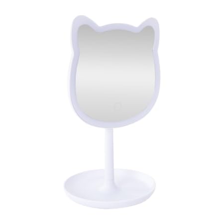 Miroir de maquillage chat blanc à LED tactile pour une routine beauté lumineuse - 2