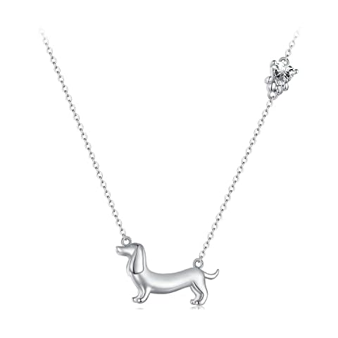 MUNDELL 925 Sterling Silver Cute Dachshund Pendant Necklaces Cubic Zirconia Paw Necklaces for Women Fine Jewelry Cover