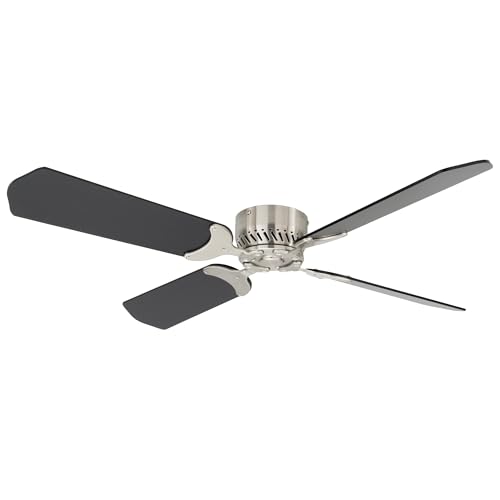 RecPro RV 12V Ceiling Fan | 4-Blade | 4-Speed | Near Silent Operation | Reversing Direction Wall Control (Brushed Nickel: Black Blades, 42