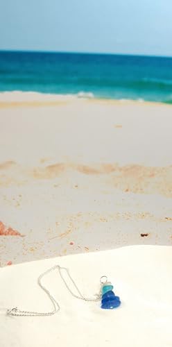 Beachy Blue Fade Stacked Sea Pebble Pendant Necklace by Aimee Tresor Jewelry2