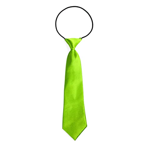 DonDon Cravate Garçon enfant brillante effet soie – 7,0 cm épaisseur – avec élastique- vert fluo
