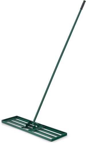 GOPLUS Rastrillo de Nivelación de Césped, Rastrillo Jardín con Mango Ergonómico 170 cm, Nivelador para Jardinería, Paisajismo, Nivelación, Patio, Campo de Golf (Verde 75 x 25 cm)