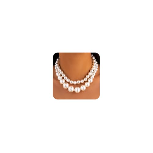 Wiwpar 2PCS Women's Chunky Large Multi-Strand Pearl Bridal Necklace Vintage 1920s Large Pearl Collar Choker for Wedding Party Jewelry 20s Flapper (Style1)