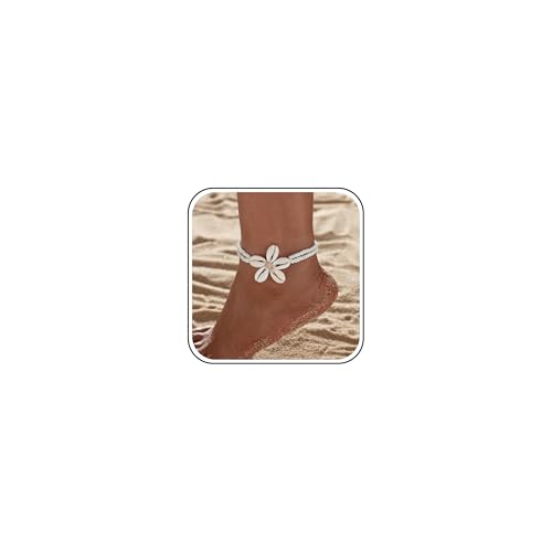 Image of Shell Anklets for Women Shell Beach Jewelry Accessories White Pink Black Flower Ankle Bracelet Summer Vacation Dress Outfits
