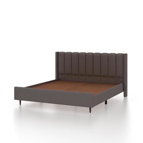 Image of Ganpati Arts Solid Sheesham Wood Emperor Upholstered King Size Bed Without Storage | Wooden Double Bed Palang Furniture for Bedroom, Living Room, Home and Hotel (Grey)
