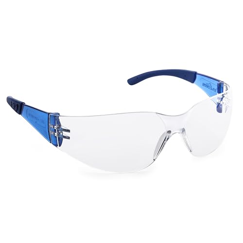 Image of Bison Life Vison Safe HylineX Safety Glasses with Soft Rubber Temples, Anti-Scratch Anti-Fog Clear Lens Blue Temple Goggles - Pack of 1