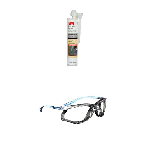 Bundle of 3M Concrete Repair Self-Leveling, Gray, 8.4 fl oz Cartridge + 3M Safety Glasses, Virtua CCS, ANSI Z87, Anti-Fog, Clear Lens, Blue Frame, Corded Ear Plug Control System, Removable Foam Gasket