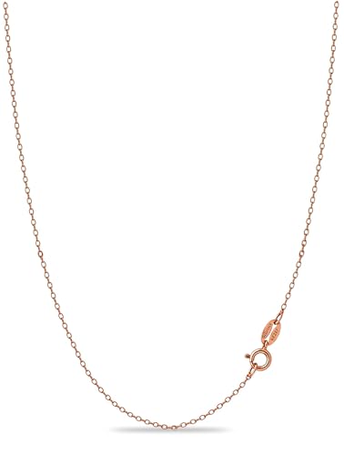 KEZEF Rose Gold over Sterling Silver 1.3 mm Cable Chain for Women or Men - 925 Silver Italian Necklace Chain - Hypoallergenic and Tarnish Resistant - 18 Inches | 45 cm