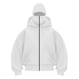 Balaclava Hoodie Herren Ninja Kapuzenpullover mit Gesichtsmaske Sturmhaube Full Zip Oversized Y2K Mask Jacke Winter Sweatshirt und Tasche Warme Übergangsjacke Winterjacke Hoody mit Kapuze S-XXL